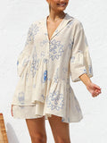 Button Detail Printed Mini Dress - felvior