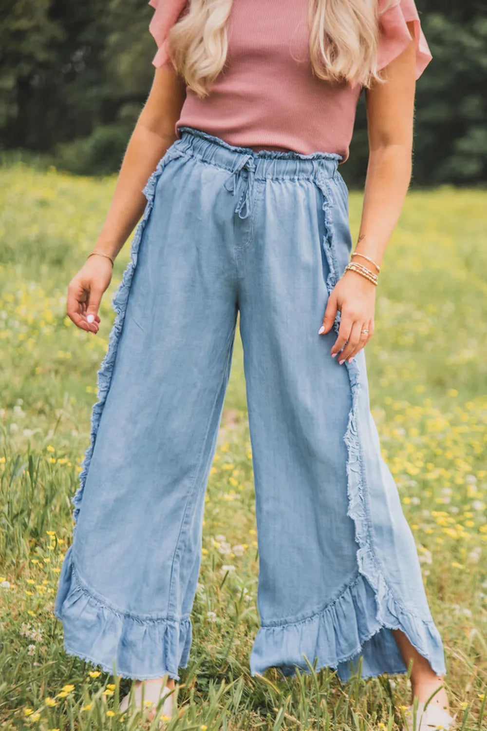 Raw Hem Wide Leg Jeans - felvior