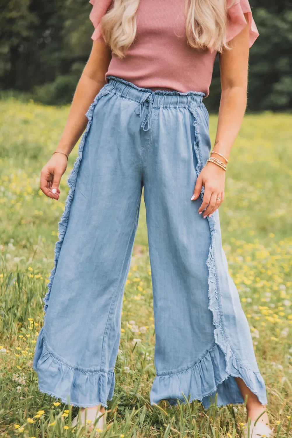 Raw Hem Wide Leg Jeans - felvior