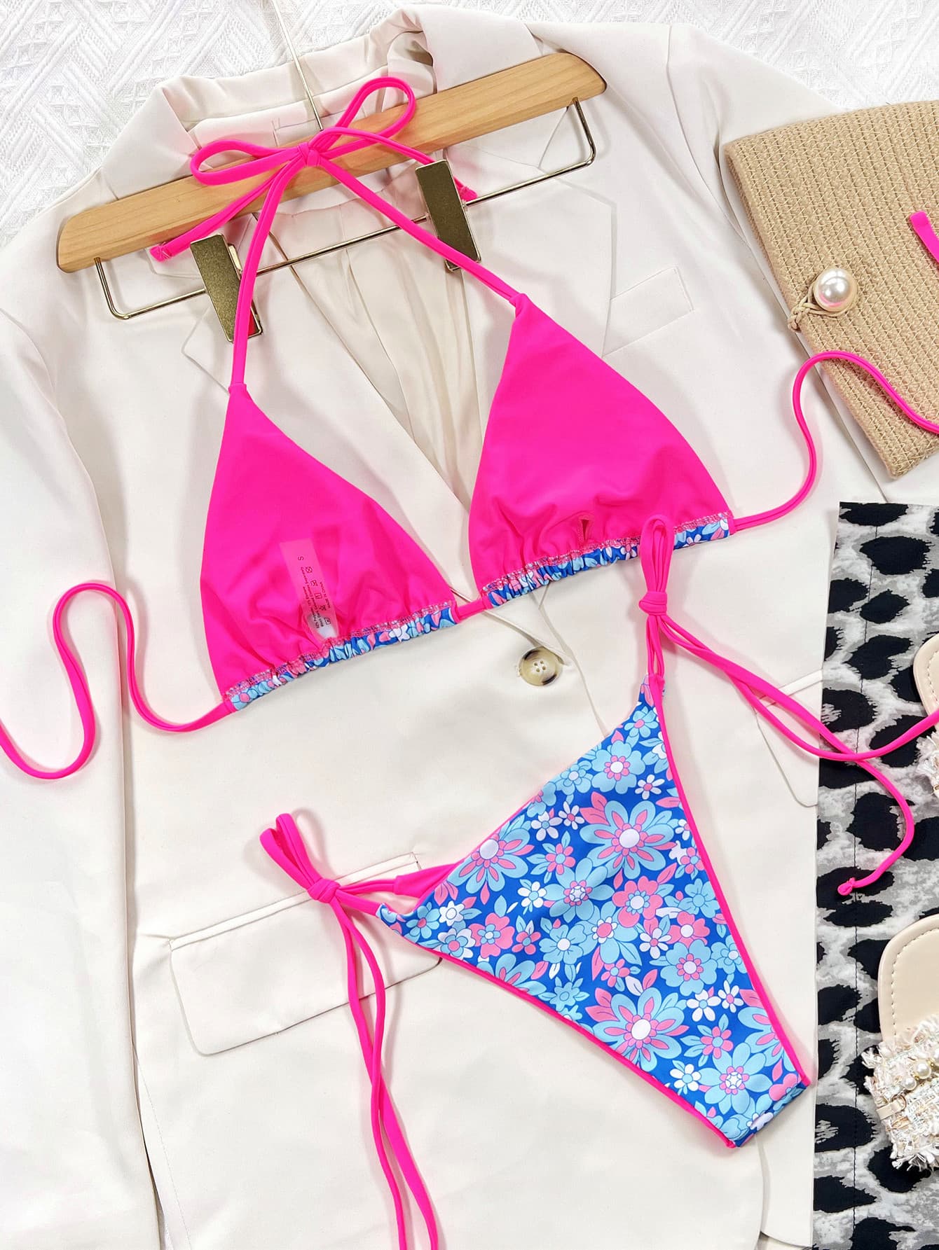 Floral Halter Neck Tie Side Bikini Set - felvior