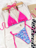 Floral Halter Neck Tie Side Bikini Set - felvior