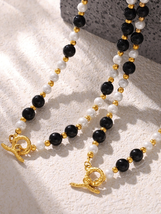 Stainless Steel Agate Shell Bead Necklace - felvior