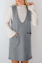 Lovelet Pocketed V-Neck Mini Sweater Overall Dress