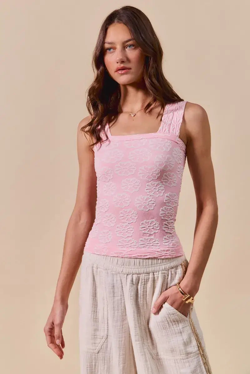 SO ME Two Tone Floral Seamless Tank Top