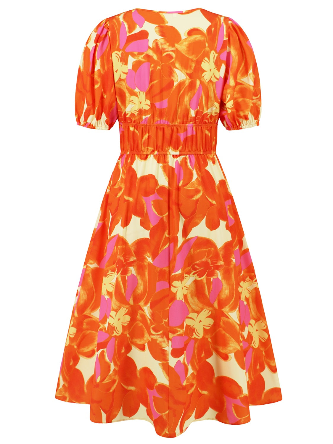 Ruched Printed Surplice Short Sleeve Dress - felvior