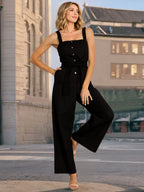 Button Detail Wide Strap Jumpsuit