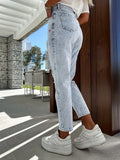 Distressed Star Straight Jeans with Pockets - felvior