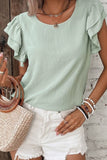 V-Neck Ruffled Cap Sleeve Blouse - felvior