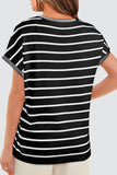 Striped Short Sleeve Knit Top - felvior