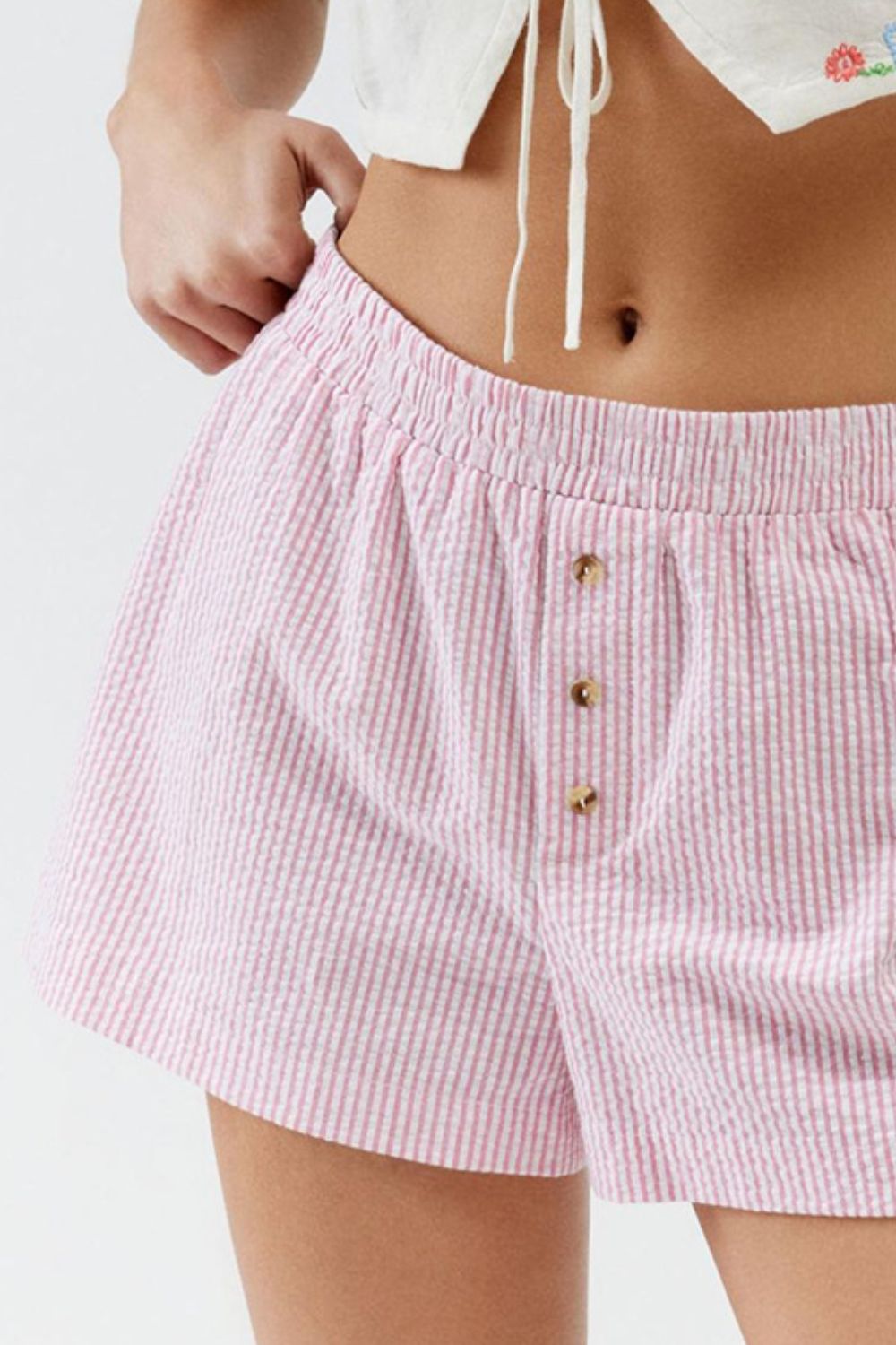 Striped Elastic Waist Shorts - felvior