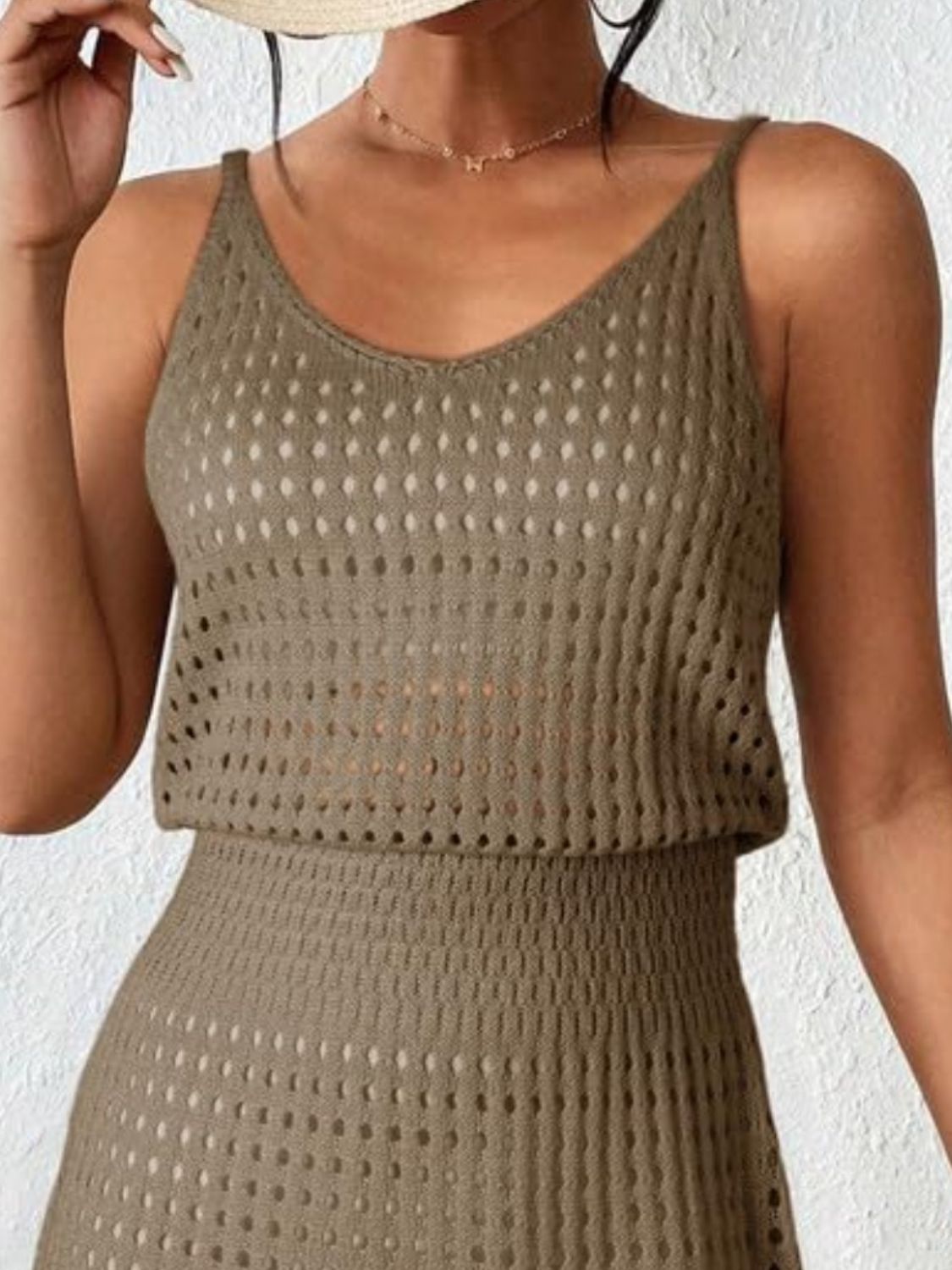 Openwork V-Neck Sleeveless Cover Up Dress - felvior