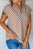 Striped V Neck Cap Sleeve Blouse - felvior