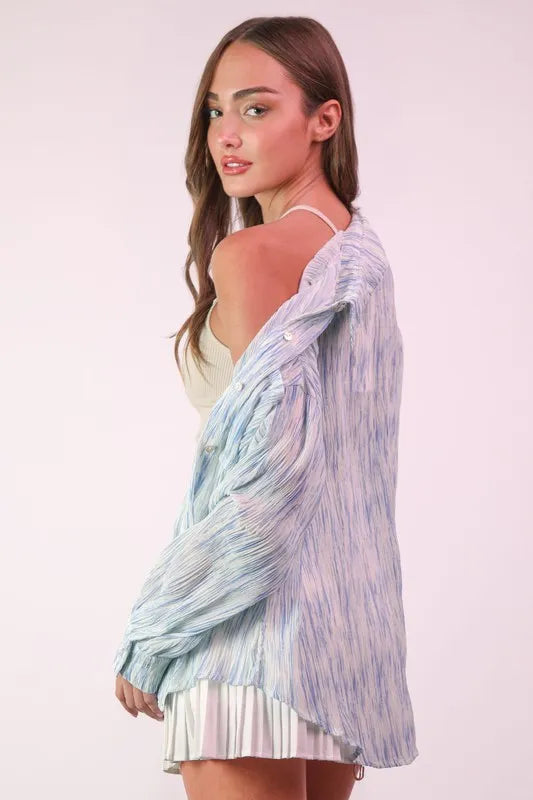 VERY J Plus Size Oversized Printed Button Up Shirt