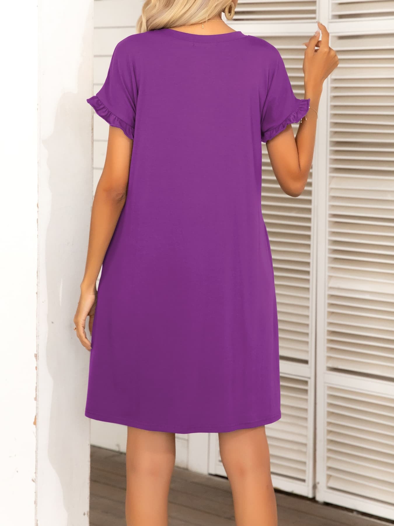 Round Neck Flounce Sleeve Dress with Pockets - felvior