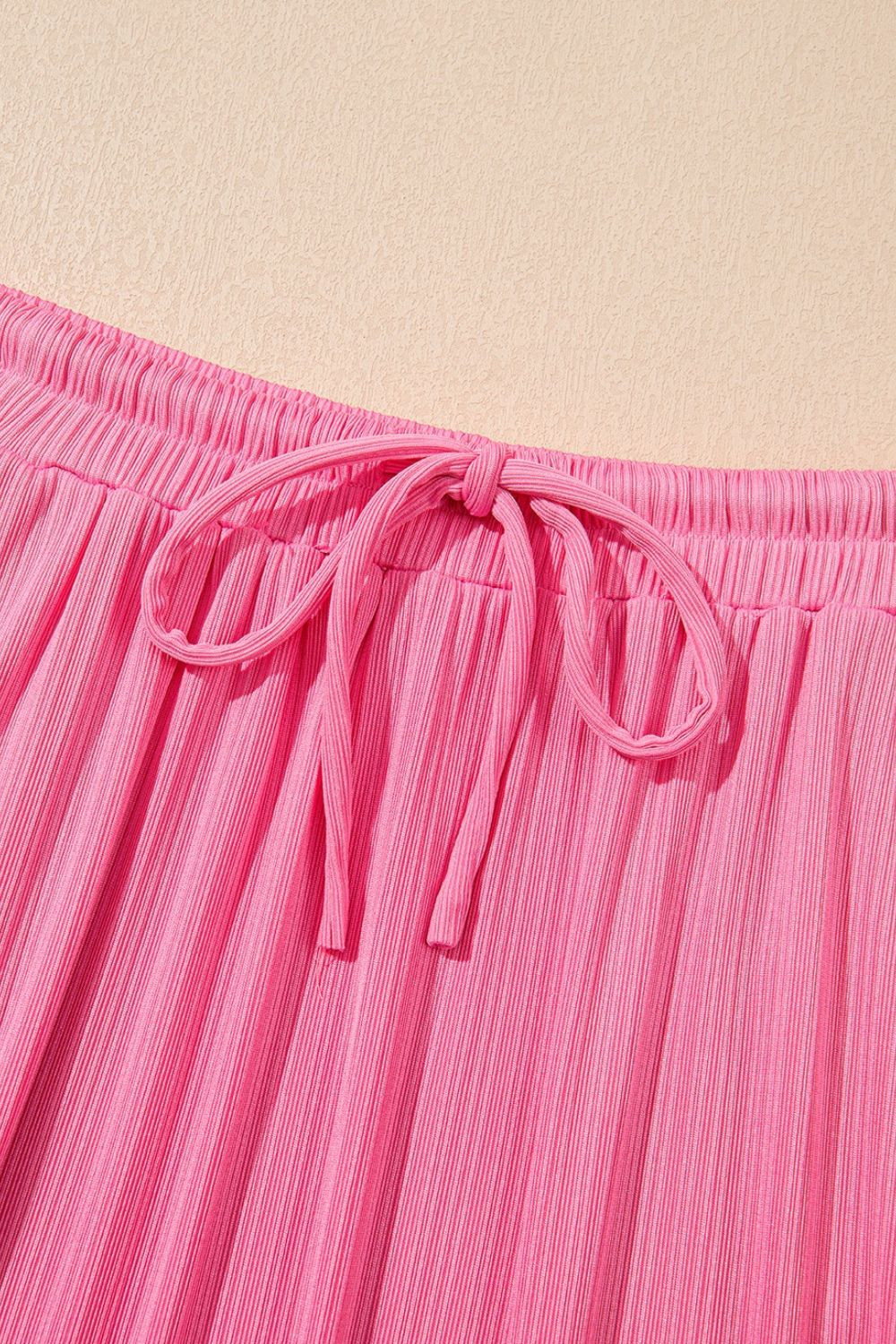 Ruffle Trim Round Neck Top and Drawstring Skirt Set - felvior