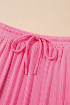 Ruffle Trim Round Neck Top and Drawstring Skirt Set