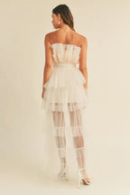 MABLE Tulle Tube Ruffle Crop Top and High Low Maxi Skirt Set