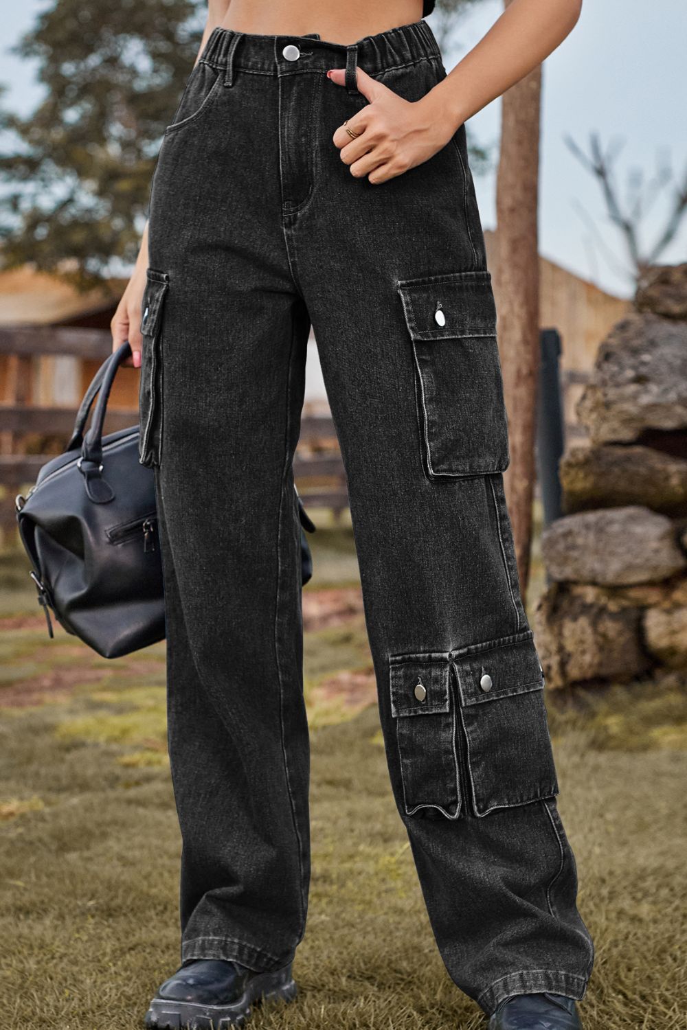 Loose Fit Long Jeans with Pockets - felvior