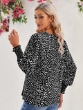 Printed V-Neck Lantern Sleeve Blouse - felvior