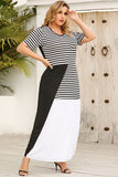 Plus Size Striped Color Block Round Neck Dress - felvior