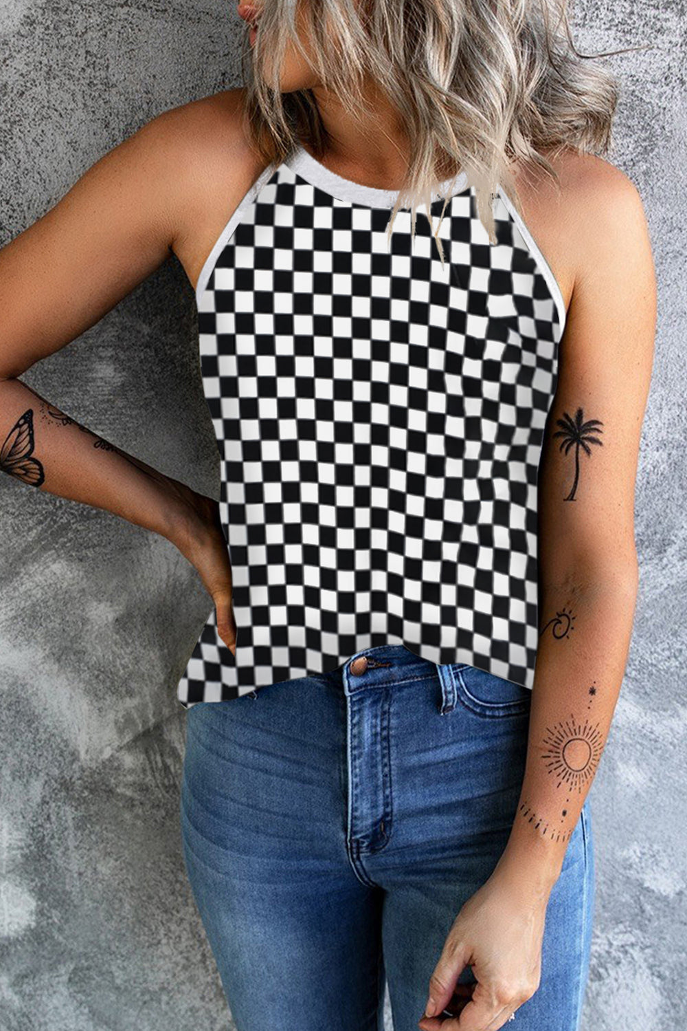 Checkered Grecian Neck Tank - felvior