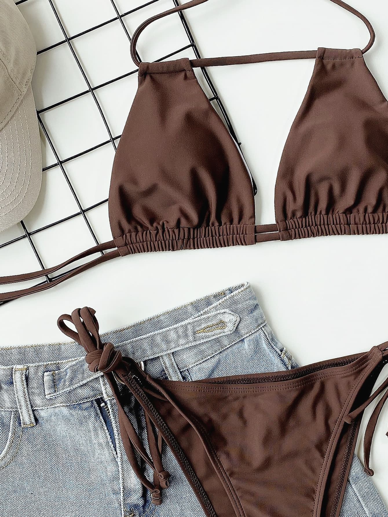 Halter Neck Ruched Bikini Set - felvior