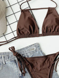 Halter Neck Ruched Bikini Set - felvior