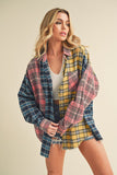 Aemi + Co Frayed Hem Color Block Plaid Drop Shoulder Shirt - felvior
