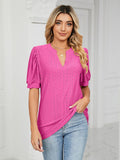Florira Eyelet Notched Short Sleeve T-Shirt
