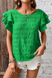 Textured Ruffled Sleeve Round Neck Top - felvior