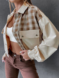 Snap Down Color Block Plaid Jacket - felvior