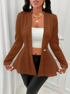 One Button Textured Peplum Cardigan