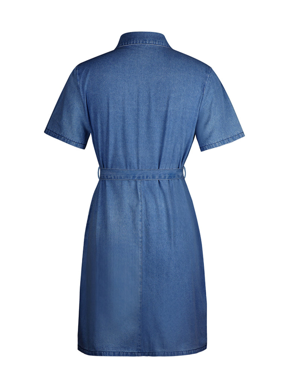 Full Size Zip Front Short Sleeve Denim Dress Plus Size