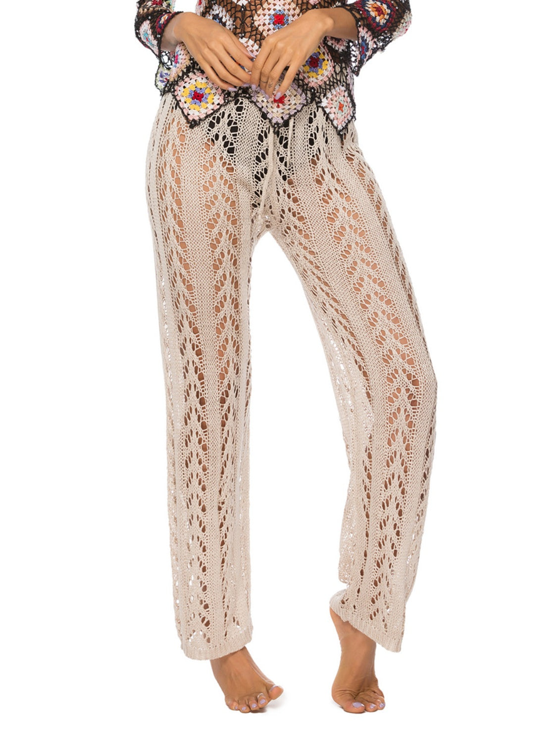 Cutout Drawstring High Waist Swim Pants - felvior