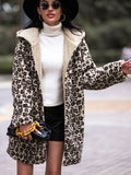 Shiny Leopard Print Hooded Teddy Coat - felvior