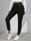 Full Size Letter Embroidered High Waist Leggings - felvior