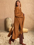 Slit Tied Collared Neck Longline Coat - felvior