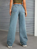 Distressed Wide Leg Jeans with Pockets - felvior