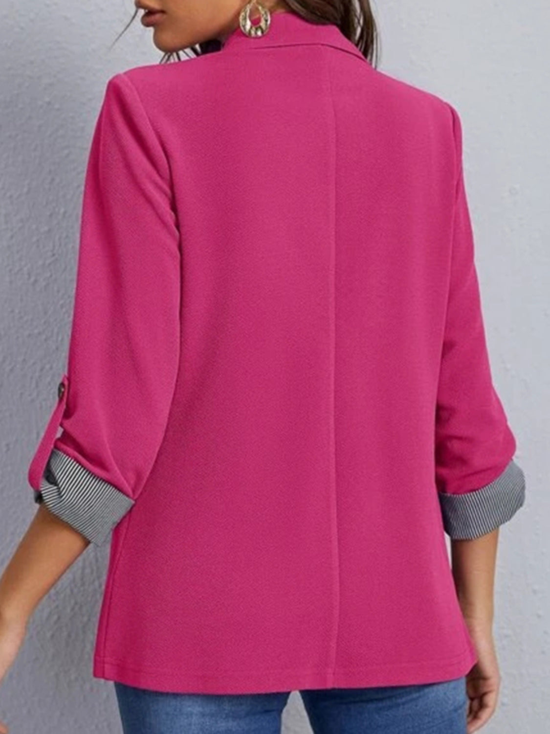 Lapel Collar Roll-Tab Sleeve Blazer - felvior