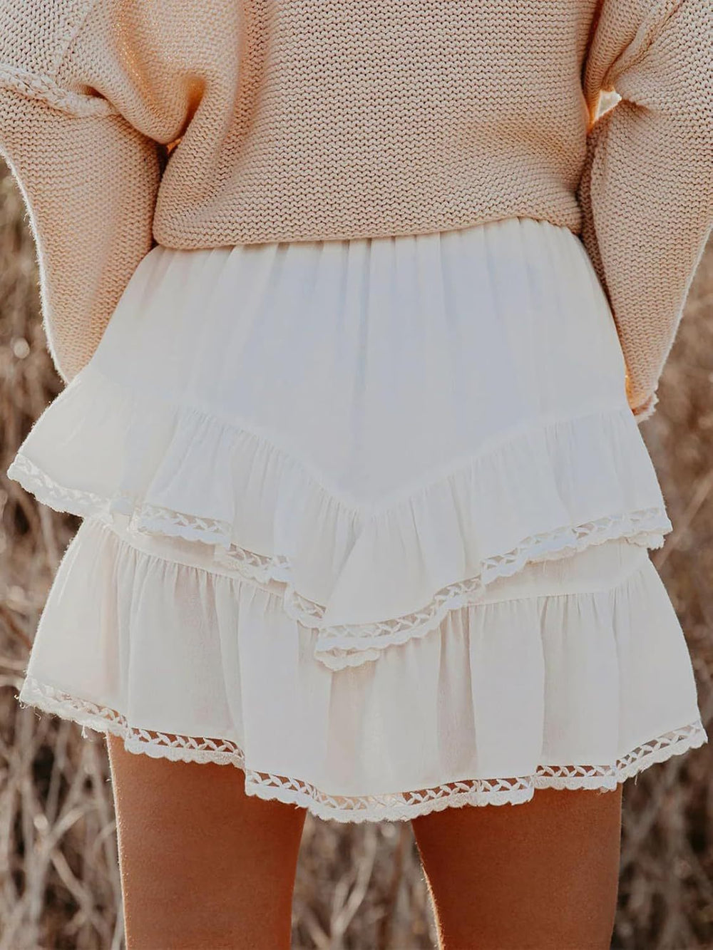Lovelet Lace Detail Layered Skirt - felvior
