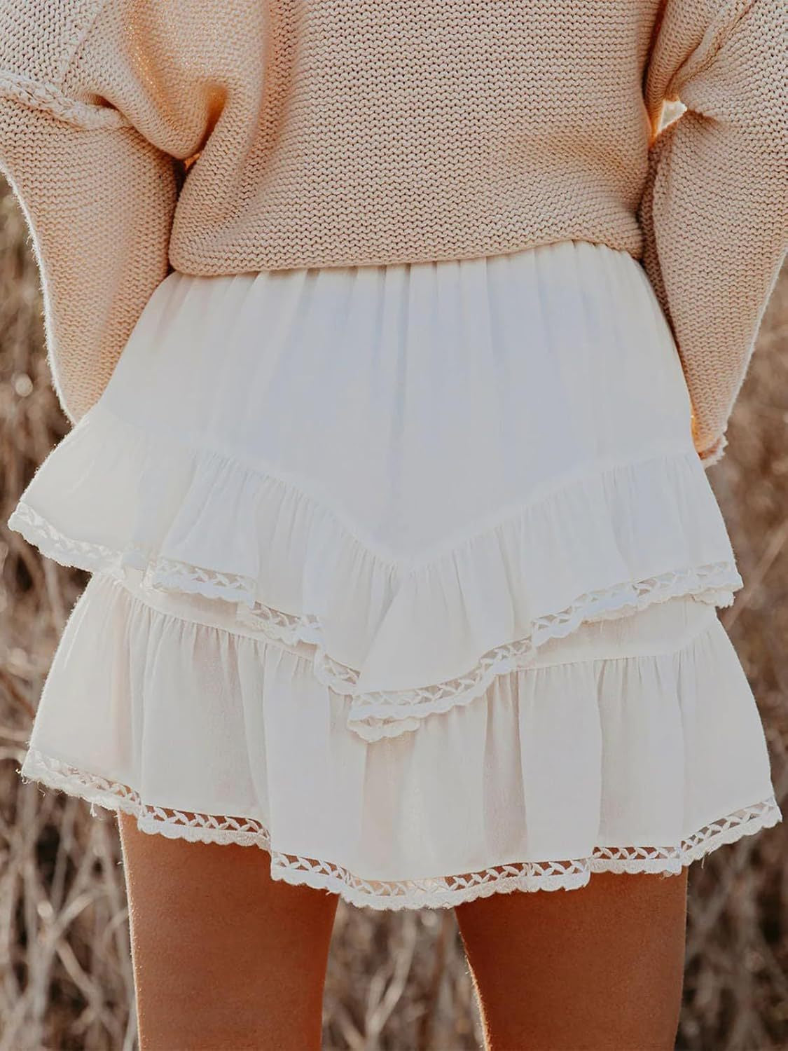Lovelet Lace Detail Layered Skirt - felvior