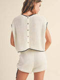 Contrast Trim Round Neck Top and Shorts Sweater Set - felvior