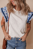 Round Neck Printed Ruffled Cap Sleeve Blouse - felvior