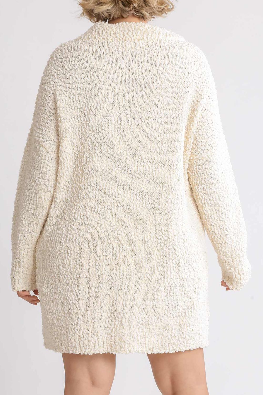 Umgee Full Size High Low Long Sleeve Boucle Sweater Dress Plus Size