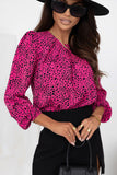 Leopard Round Neck Balloon Sleeve Blouse - felvior