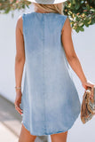 Wash Notched Sleeveless Mini Denim Dress - felvior