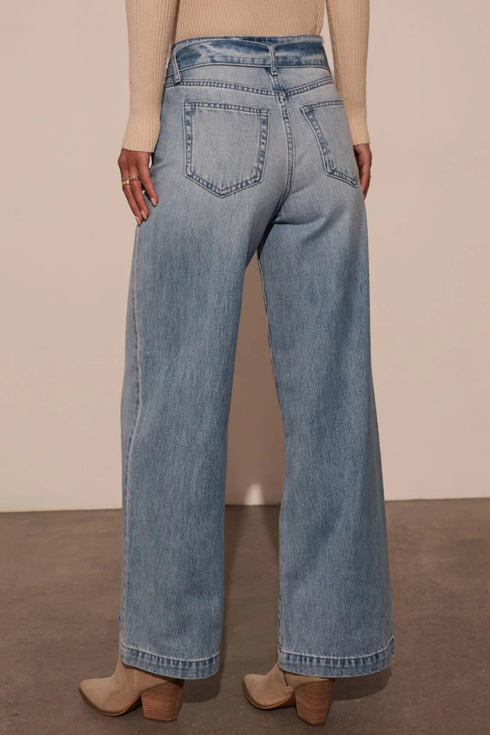 Tied Wide Leg Jeans with Pockets - felvior