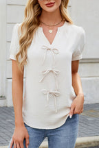 Notched Short Sleeve Blouse