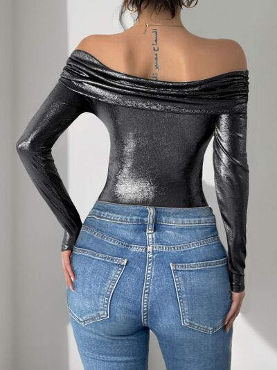 Perfee gerüschter, schulterfreier Langarm-Bodysuit Zweitbild