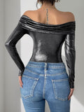 Perfee Ruched Off-Shoulder Long Sleeve Bodysuit - felvior